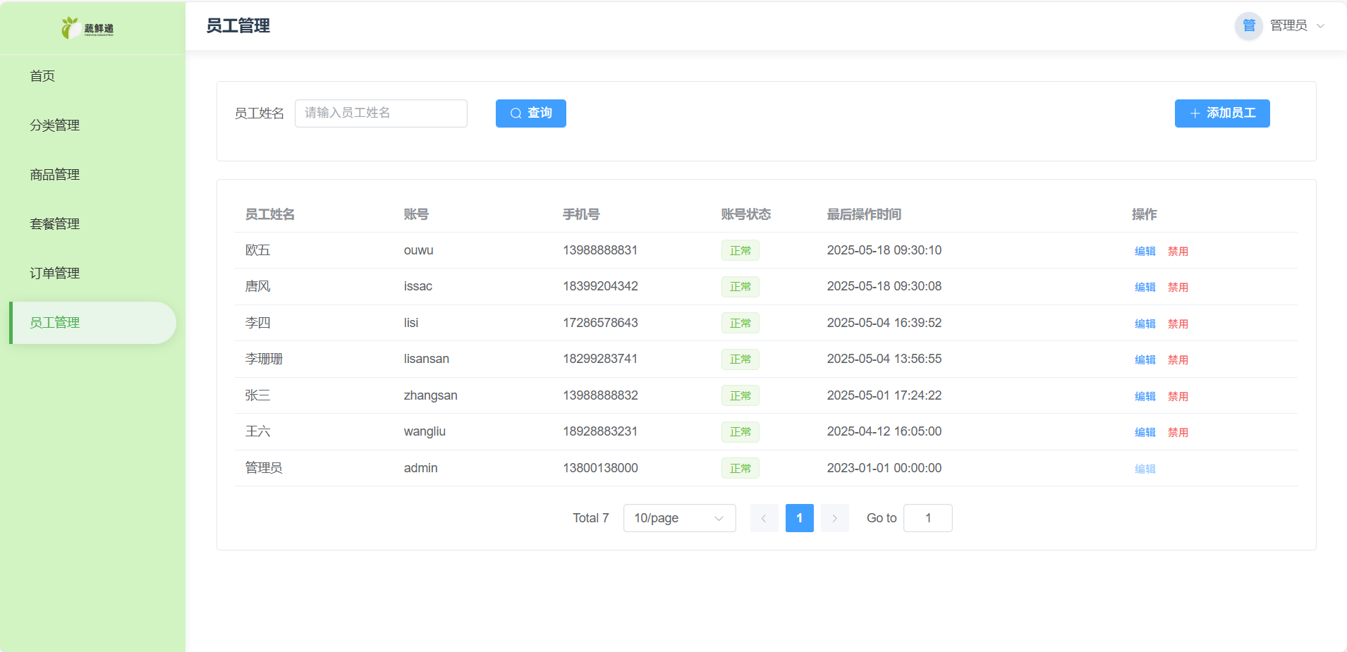 管理端员工管理
